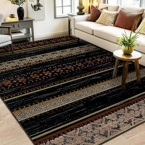 BESTSWEETIE 2x6 Hallway Runner Rugs Washable Rug Moroccan Farmhouse Neutral Geometric Low Pile Non-Slip Soft Rug for Entryway Bedroom Laundry Room Indoor Black/Brown in Kuwait