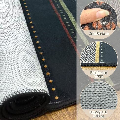 BESTSWEETIE 2x6 Hallway Runner Rugs Washable Rug Moroccan Farmhouse Neutral Geometric Low Pile Non-Slip Soft Rug for Entryway Bedroom Laundry Room Indoor Black/Brown in Kuwait