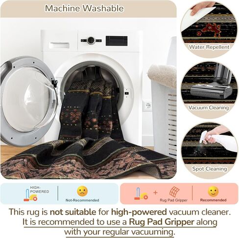 BESTSWEETIE 2x6 Hallway Runner Rugs Washable Rug Moroccan Farmhouse Neutral Geometric Low Pile Non-Slip Soft Rug for Entryway Bedroom Laundry Room Indoor Black/Brown in Kuwait