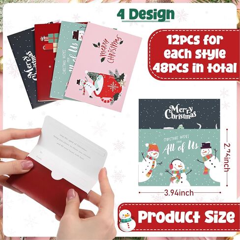 Zhanmai 48 Pcs Christmas Mini Gift Card Envelopes Business Mini Envelopes Gift Card Holder Without Cards for Holiday Greeting Invitation Christmas Festival Party Supplies in Saudi Arabia