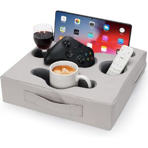 STBoo Couch Cup Holder Pillow - Sofa Drink Cup Holder Cozy Buddy | Bed Caddy Organizer Holds Remote, Snacks, Phones | Waterproof Anti-Spill Sofa Beverage Tray for Car, Pack, Beach, RV, Boat (Grey) in Saudi Arabia