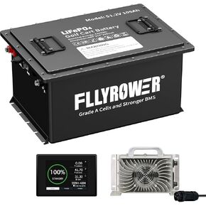 FLLYROWER 12V 100AH Lifepo4 Battery with 100A BMS 10-Year Lifespan for Trolling Motor RV Camping Golf Cart Solar Include a Charger in Kuwait