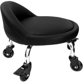 Rolling Stool with Back Low Rolling Seat with Large Silent Wheels Soft and Waterproof Roller Stool for Home Office, Garage, Library, Shop Daily Lives Black in Saudi Arabia