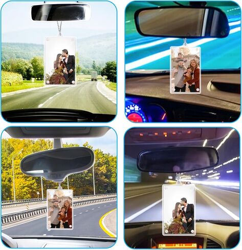 2pcs Magnetic Car Picture Holder, Acrylic Magnetic Sunshade Frame Visor Clip Personalized Photo Holder with Chain Rearview Mirror Accessories Ornaments Decor Car Hanging Photo Display in Saudi Arabia