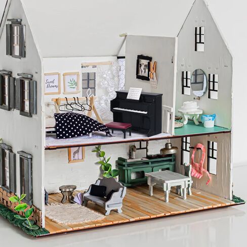 DOITOOL Mini Upright Piano and Piano Stool Dollhouse Scene Props 1 12 Scale Miniature Musical Instrument for Mini House Decor in Saudi Arabia