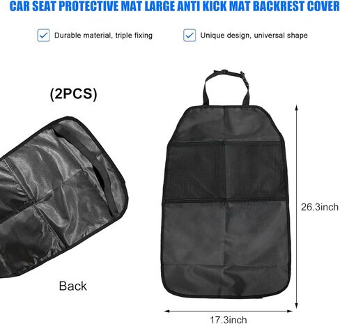 2 PCS Back Seat Cover for Kids, Car Kick Mat Seat Protector with 2 Storage Pockets, Premium Water Resistant Backseat Kick Mats Protect Vehicle from Dirt, Mud, Scratches in Saudi Arabia
