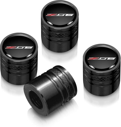 iPick Image for Chevrolet Corvette C7 Z06 Logo in Black on Black Aluminum Cylinder-Style Tire Valve Stem Caps in Saudi Arabia