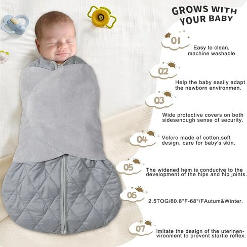 BSTOPPT 100% Cotton Newborn Sleep Sack Swaddle,0-6 Months,3-Way Adjustable Wearable Blanket,TOG 0.5 in Kuwait