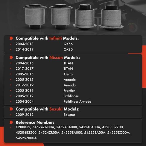 A-Premium 4 x Front Upper Control Arm Bushing Kit, Compatible with Nissan Frontier 2005-2019, Pathfinder 2005-2012, Titan, Armada, Pathfinder Armada, Xterra & Infiniti QX80, QX56 & Suzuki Equator in Saudi Arabia