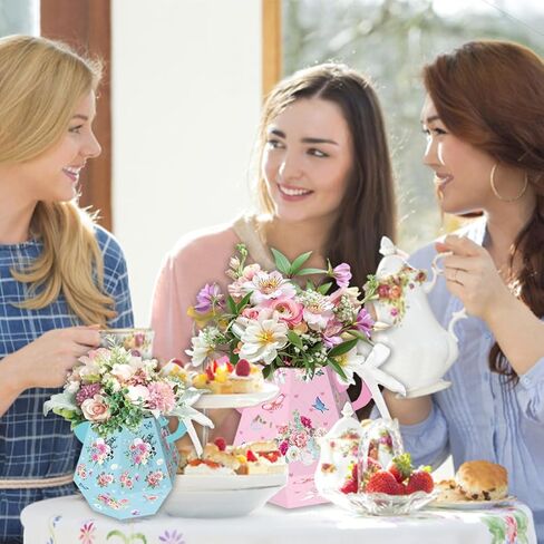 12 Pcs Tea Party Decorations, Flower Boxes Centerpiece Floral Teapot Vase Table Decor for Birthday Baby Shower Bridal Wedding Princess Tea Party Decorations Supplies in Saudi Arabia