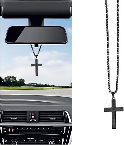 Cross Pendant for Car Rearview Mirror, Stainless Steel Vehicle Rear View Mirror Hanging Charm, Automotive Interior Ornament Decoration Accessories, Universal for SUV Sedan Truck (Silver) in Saudi Arabia