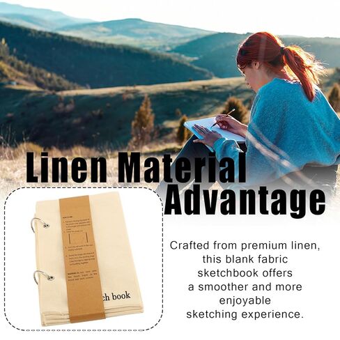 lvifloae Blank Fabric Sketchbook Art Journaling Fabric Sketch Book Linen Folding Portable Travel Journal Fabric Planner Notebook Stitchbook Spiral Bound Sketchbook for Drawing Writing in Saudi Arabia