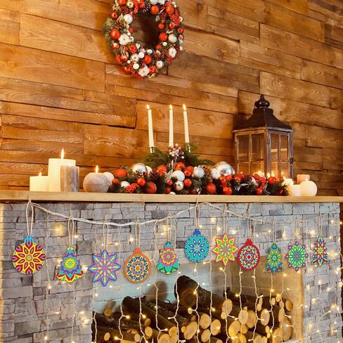 36 Pcs Wooden Christmas Ornaments Set with 12 Colored Pens, Unfinished Mandala Cutouts for DIY Crafts, Xmas Tree Hanging Decors in Saudi Arabia