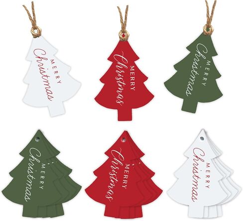 Whaline 60 Pcs Merry Christmas Paper Gift Tags Blank Tags Xmas Pine Tree Shaped Hanging Labels with Hemp Rope for Winter Holiday Party Present DIY Crafts, 3 Designs in Saudi Arabia