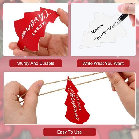 Whaline 60 Pcs Merry Christmas Paper Gift Tags Blank Tags Xmas Pine Tree Shaped Hanging Labels with Hemp Rope for Winter Holiday Party Present DIY Crafts, 3 Designs in Saudi Arabia