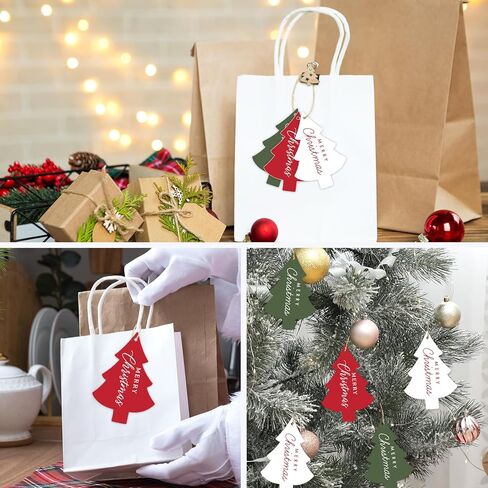 Whaline 60 Pcs Merry Christmas Paper Gift Tags Blank Tags Xmas Pine Tree Shaped Hanging Labels with Hemp Rope for Winter Holiday Party Present DIY Crafts, 3 Designs in Saudi Arabia