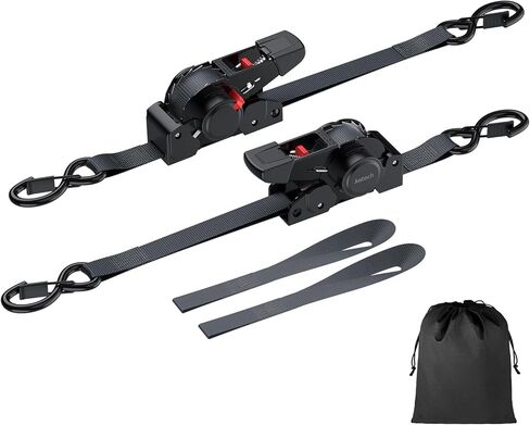 Justech 2 Pack Retractable Ratchet Straps, 1 in x 11.6 ft-1411 lbs Break Strength, Heavy Duty Auto Ratchet Tie Down Straps with Soft Loops & Storage Bag for Motorcycle, Truck, Trailer, Cargo Van, Boat in Saudi Arabia