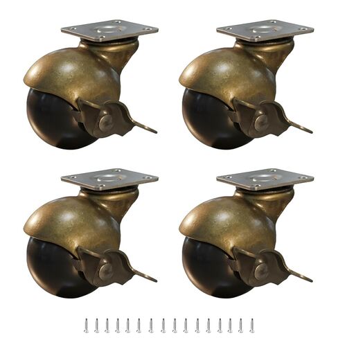 عجلات كروية عتيقة مقاس 2 بوصة - مجموعة من 4 قطع مع لوحة علوية دوارة 360 درجة - مثالية للأثاث والعثمانيين وطاولات القهوة والمزيد - عجلات بولي يوريثين ناعمة وهادئة in Kuwait