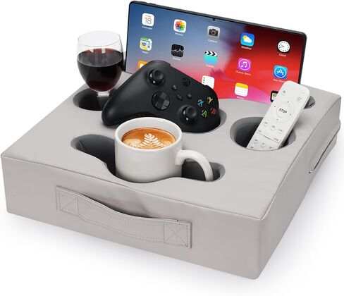 STBoo Couch Cup Holder Pillow - Sofa Drink Cup Holder Cozy Buddy | Bed Caddy Organizer Holds Remote, Snacks, Phones | Waterproof Anti-Spill Sofa Beverage Tray for Car, Pack, Beach, RV, Boat (Grey) in Saudi Arabia