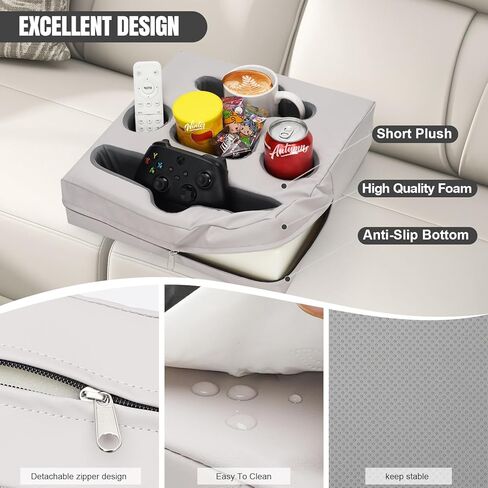 STBoo Couch Cup Holder Pillow - Sofa Drink Cup Holder Cozy Buddy | Bed Caddy Organizer Holds Remote, Snacks, Phones | Waterproof Anti-Spill Sofa Beverage Tray for Car, Pack, Beach, RV, Boat (Grey) in Saudi Arabia