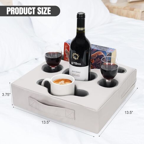 STBoo Couch Cup Holder Pillow - Sofa Drink Cup Holder Cozy Buddy | Bed Caddy Organizer Holds Remote, Snacks, Phones | Waterproof Anti-Spill Sofa Beverage Tray for Car, Pack, Beach, RV, Boat (Grey) in Saudi Arabia