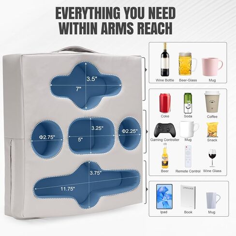 STBoo Couch Cup Holder Pillow - Sofa Drink Cup Holder Cozy Buddy | Bed Caddy Organizer Holds Remote, Snacks, Phones | Waterproof Anti-Spill Sofa Beverage Tray for Car, Pack, Beach, RV, Boat (Grey) in Saudi Arabia