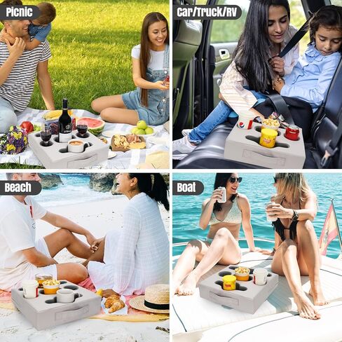 STBoo Couch Cup Holder Pillow - Sofa Drink Cup Holder Cozy Buddy | Bed Caddy Organizer Holds Remote, Snacks, Phones | Waterproof Anti-Spill Sofa Beverage Tray for Car, Pack, Beach, RV, Boat (Grey) in Saudi Arabia