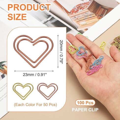 PATIKIL 100pcs Paper Clip, Heart Style Paper Clip Small Cute Rust-Proof Metal Strong Durable Bulk for Office Home, 23mm, Pink in Saudi Arabia