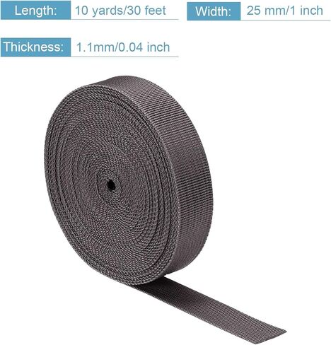 MECCANIXITY حزام حزام خفيف الوزن 1 بوصة 10 ياردة رمادي لإصلاح DIY، حقيبة الظهر، رف الأمتعة، الحرف اليدوية in Saudi Arabia