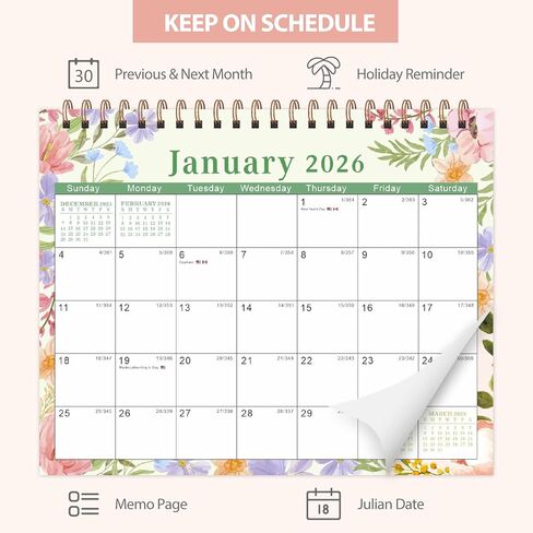 تقويم مكتب 2026، تقويم سطح المكتب 2026 غطاء فليب واقف 12 شهرًا (يناير - ديسمبر)، مخطط مكتب صغير مع ملصقات وملاحظات لملحقات المكتب واللوازم المدرسية المنزلية، 8 بوصة × 6 بوصة، زهري in Kuwait