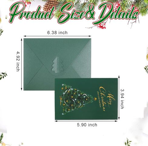 50 حزمة من مظاريف عيد الميلاد مقاس 4 × 6 مع بطاقات، ومغلفات صغيرة بمشبك شجرة عيد الميلاد لمستلزمات هدايا عيد الميلاد بحروف احتفالية (أخضر) in Kuwait