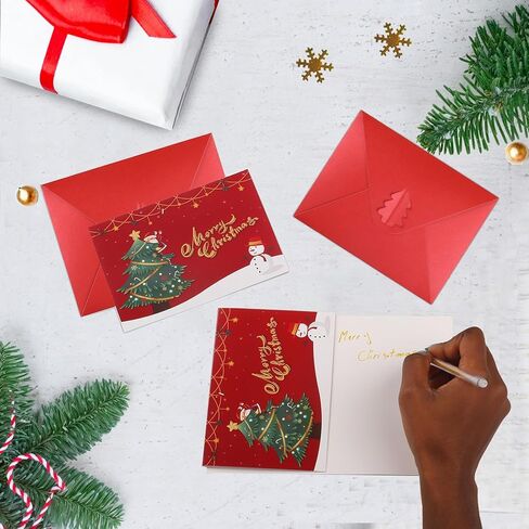 50 حزمة من مظاريف عيد الميلاد مقاس 4 × 6 مع بطاقات، ومغلفات صغيرة بمشبك شجرة عيد الميلاد لمستلزمات هدايا عيد الميلاد بحروف احتفالية (أخضر) in Kuwait