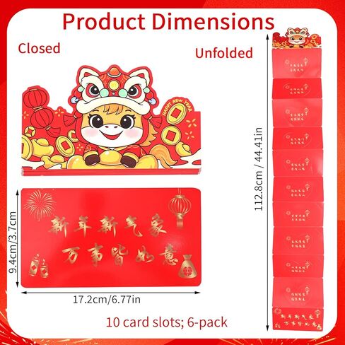 6pcs Chinese New Year Red Envelopes, 2026 Chinese Money Envelopes with 10 Slots Red Packets Hong Bao Lucky Calendar Gifts New Year Decoration for Spring Festival in Saudi Arabia