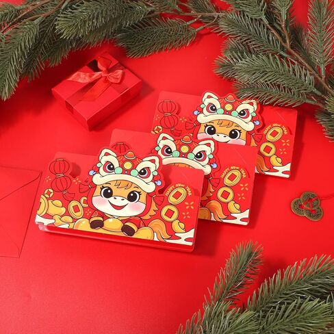 6pcs Chinese New Year Red Envelopes, 2026 Chinese Money Envelopes with 10 Slots Red Packets Hong Bao Lucky Calendar Gifts New Year Decoration for Spring Festival in Saudi Arabia