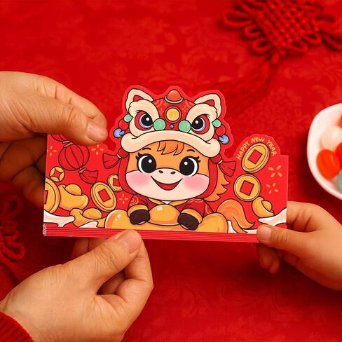 6pcs Chinese New Year Red Envelopes, 2026 Chinese Money Envelopes with 10 Slots Red Packets Hong Bao Lucky Calendar Gifts New Year Decoration for Spring Festival in Saudi Arabia