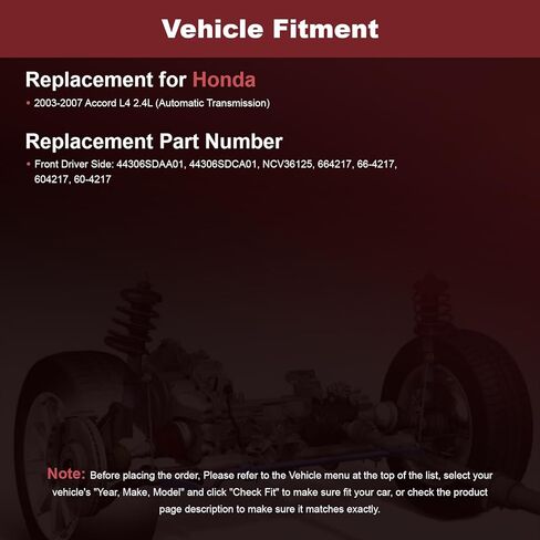 Anytek CV عمود المحور الأمامي الأيسر لهوندا أكورد 2003 2004 2005 2006 2007 2.4L ناقل حركة أوتوماتيكي استبدال فقط #44306SDAA01 NCV36125 664217 سائق السيرة الذاتية عمود المحور الجمعية in Kuwait