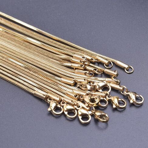 Real 18K Gold Plated 1.5mm Stainless Steel Square Snake Chain Necklaces Chains with Lobster Clarps for Jewelry Making in Saudi Arabia
