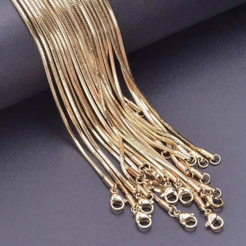 Real 18K Gold Plated 1.5mm Stainless Steel Square Snake Chain Necklaces Chains with Lobster Clarps for Jewelry Making in Saudi Arabia