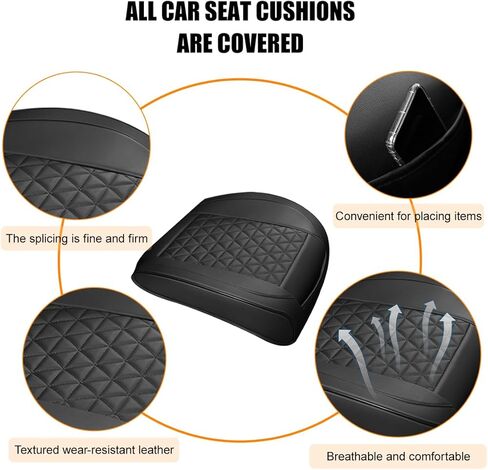 2PCS Leather Car Front Seat Cover, Anti-Slip & Full Wrap Driver Vehicle Seat Bottom Cushion Pad with Storage Pockets, Breathable Comfortable Automotive Chair Protector, Universal Fit (Black) in Saudi Arabia