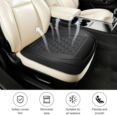 2PCS Leather Car Front Seat Cover, Anti-Slip & Full Wrap Driver Vehicle Seat Bottom Cushion Pad with Storage Pockets, Breathable Comfortable Automotive Chair Protector, Universal Fit (Black) in Saudi Arabia