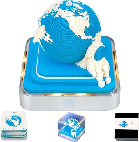 تقويم ثلاثي الأبعاد 2026، تقويم قطعة الوقت 2026، لوحة مذكرة إبداعية ثلاثية الأبعاد مع أضواء، هدية تزيين سطح المكتب فن نحت الورق DIY لأعياد الميلاد وأعياد الميلاد (الأرض الزرقاء) in Kuwait