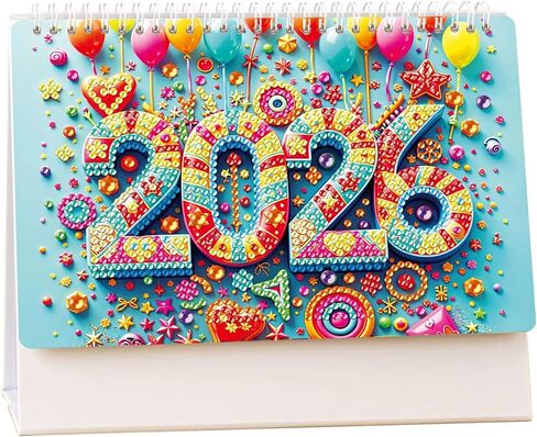 مجموعة تقويم مكتب الرسم الماسي لعام 2026 - تقويم فني ماسي DIY لعام 2026، تقويم سطح الطاولة الشهري القابل للطي مع خرزات ذات ألوان زاهية، ديكور مكتب منزلي مبتكر وهدية السنة الجديدة in Saudi Arabia