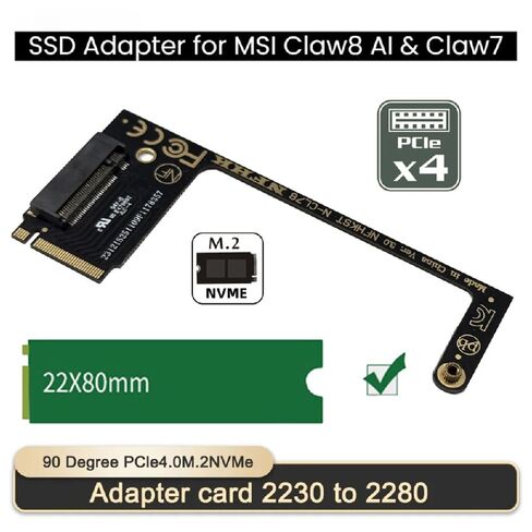 cablecc M-Key 22x30mm NVME to 22x80mm Extension Angled SSD Upgrade Adapter Compatible with ROG Ally Gaming in Saudi Arabia