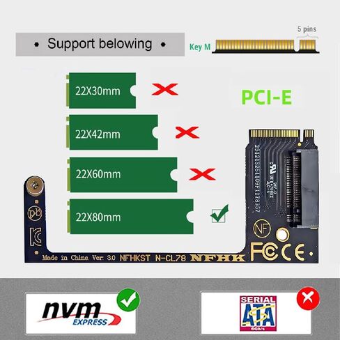 cablecc M-Key 22x30mm NVME to 22x80mm Extension Angled SSD Upgrade Adapter Compatible with ROG Ally Gaming in Saudi Arabia