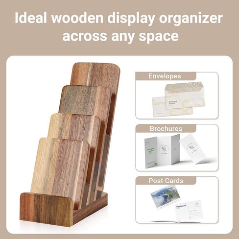 2 Pack Acacia Wood 4 Inch Wide pamphlet holder stand 4-Tier Flyer Display Stand 4×6 Inch Postcard Greeting Card Countertop Trifold Literature Holder Booklet Menu Organizer For Office Home in Saudi Arabia