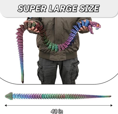 48 inch Super Large 3D Printed Snake with Movable Teeth and Flexible Joint 3D Printed Animals Toys Birthday in Saudi Arabia