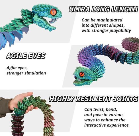 48 inch Super Large 3D Printed Snake with Movable Teeth and Flexible Joint 3D Printed Animals Toys Birthday in Saudi Arabia