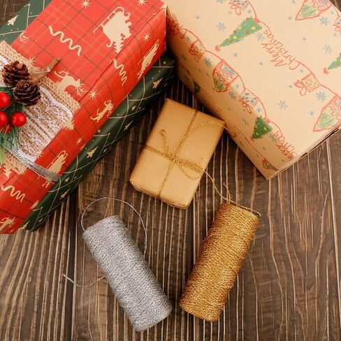 110 Yards Christmas Twine Decorative Metallic Bakers Twine Gold Wrapping Twine Craft String Present Wrapping for Christmas DIY Gift Decorations in Saudi Arabia
