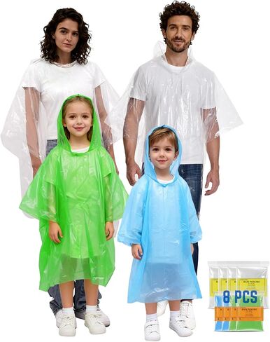 Rain Ponchos for Adults, Kids & Family - 4, 8, 9 & 16 Pack Options - Extra Thick, Tear-Resistant with Hood in Saudi Arabia