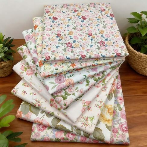 Floral Fabric by The Yard, Cotton Fabric Bundles, Pre-Cut Squares 20x20 Inches, for Sewing Craft Projects, 8 Pack in Saudi Arabia